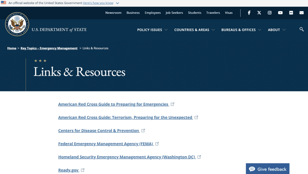 US government resource page