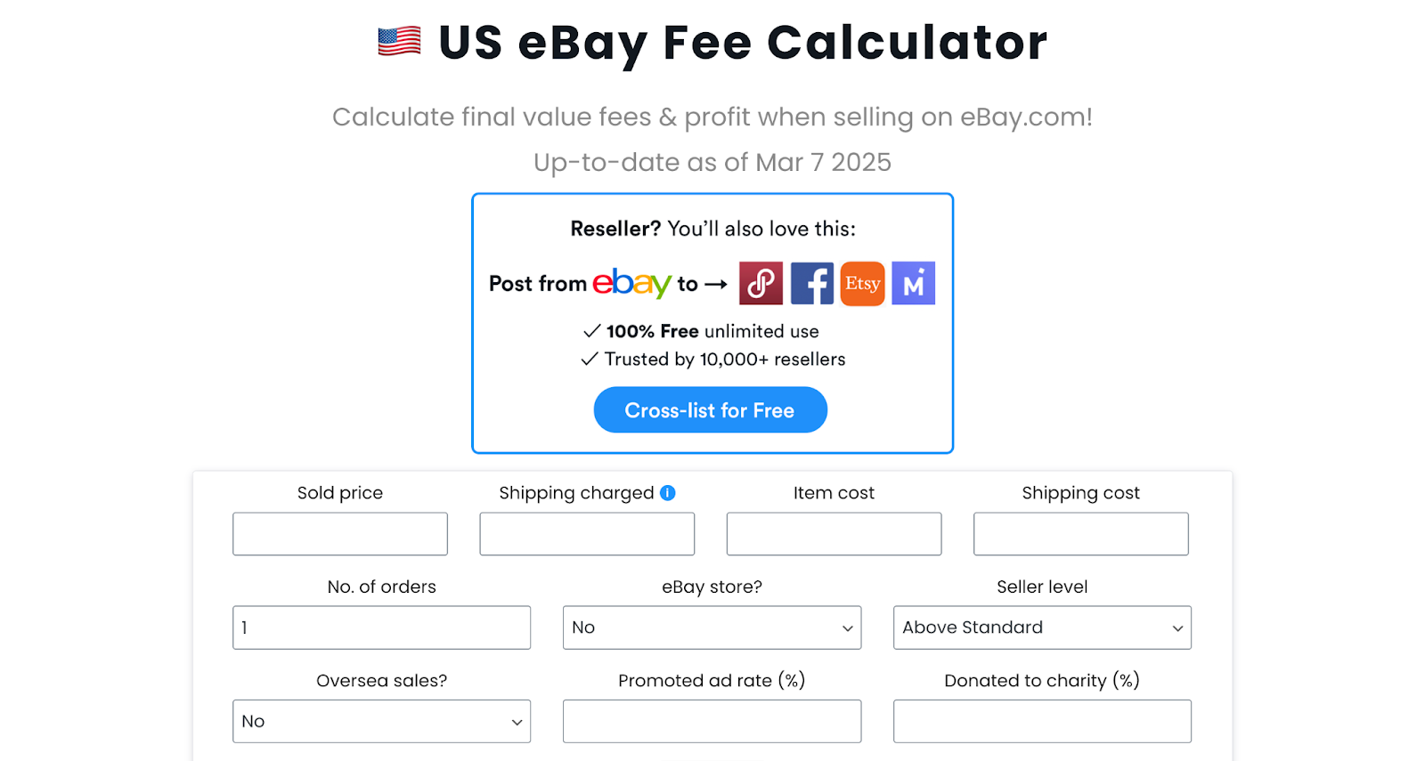 US eBay fee calculator