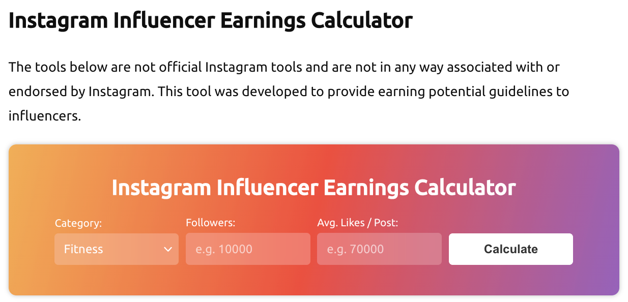Instagram influencer earnings calculator