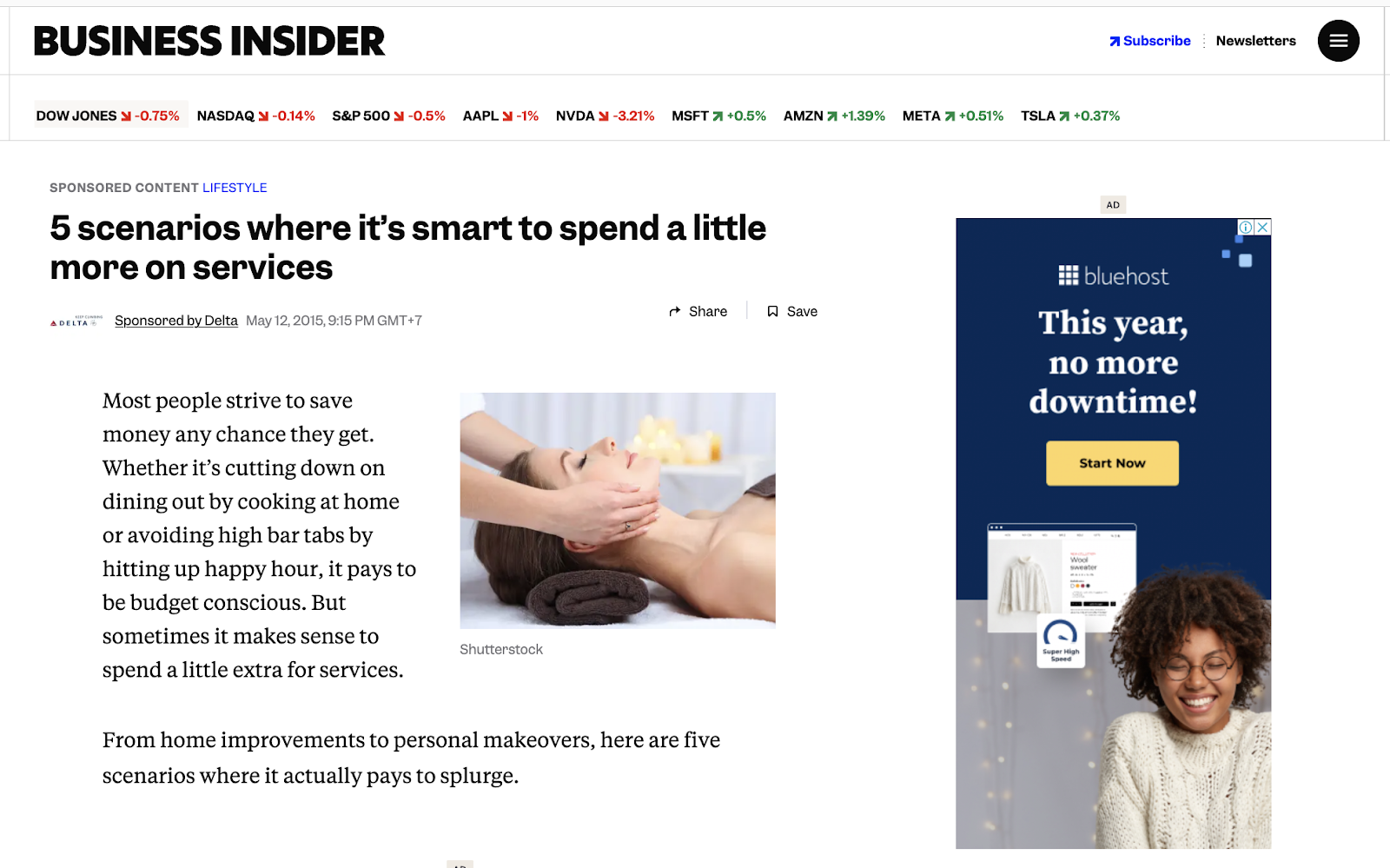 Delta sponsored content on Business Insider