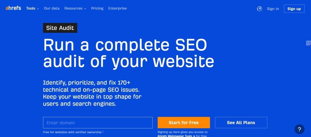 Ahrefs site audit tool