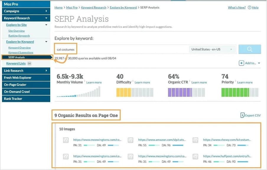 Moz Keyword explorer