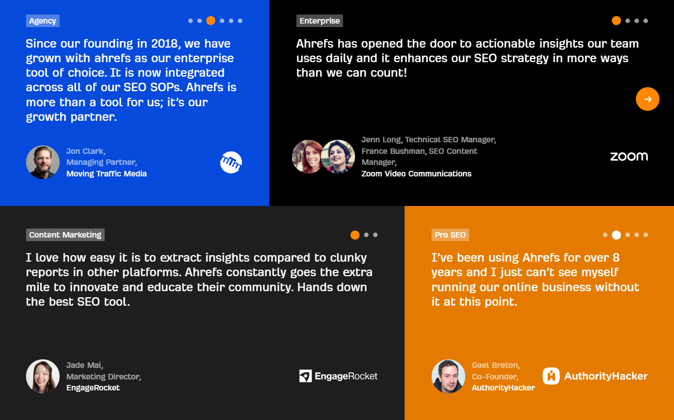 Ahrefs customer testimonials