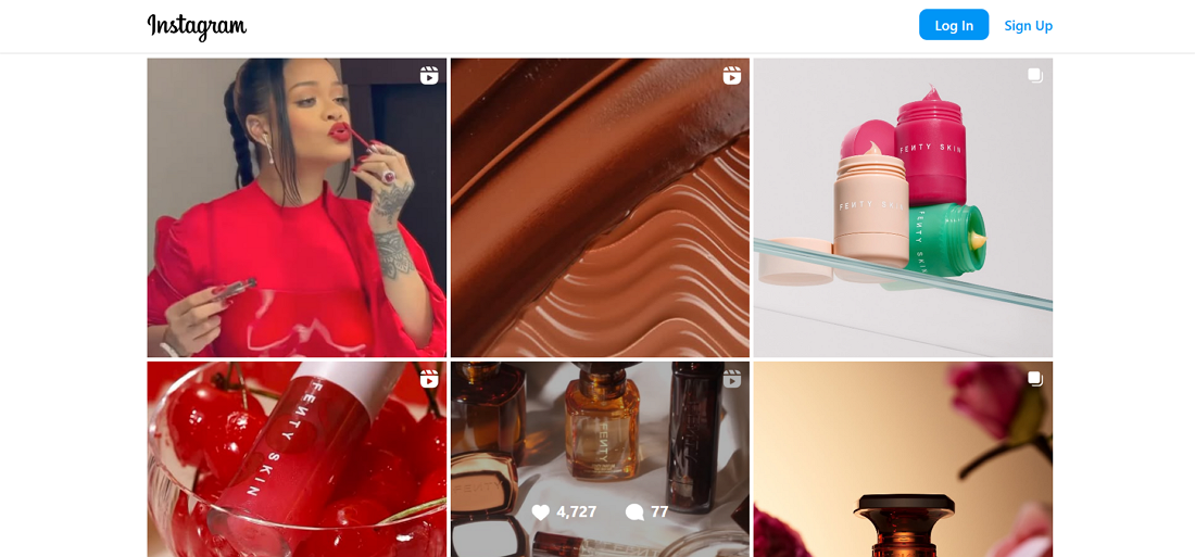 Example of multimedia content on Fenty Beauty’s Instagram page