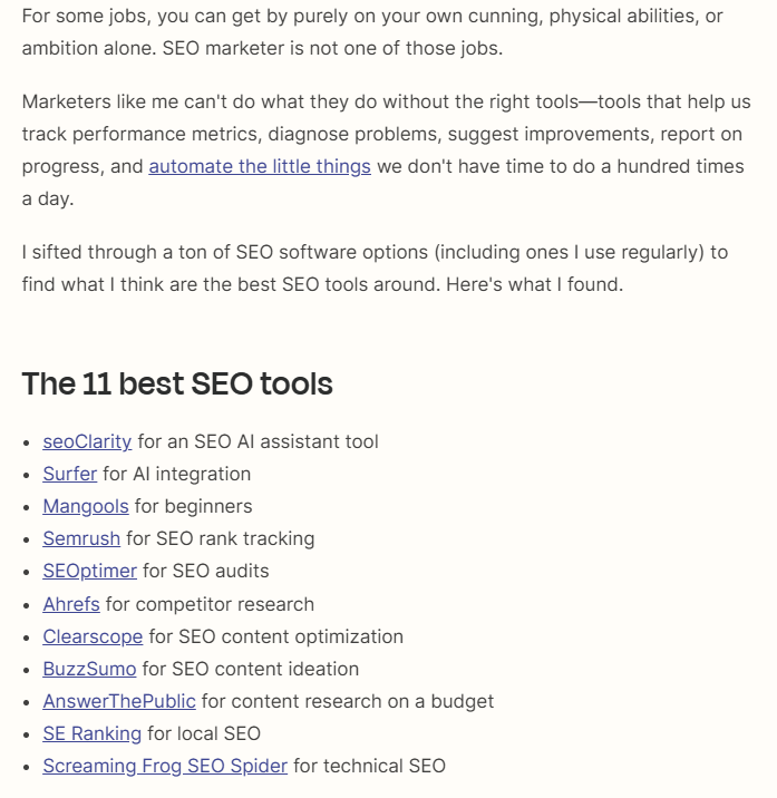 A resource page of the 11 best SEO Tools as per Zapier