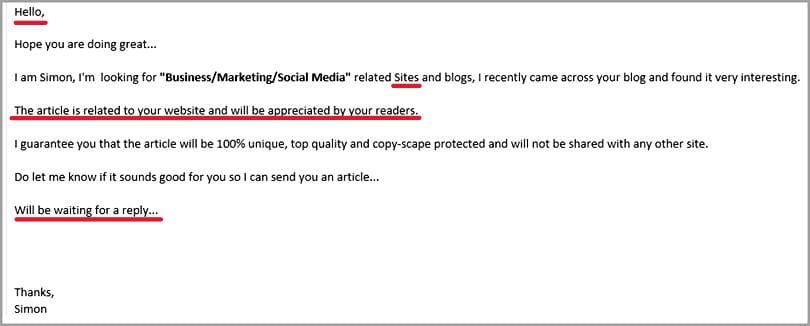 bad guest post pitch example