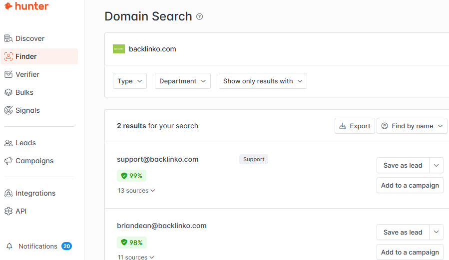 Use Hunter.io to find prospect’s email address