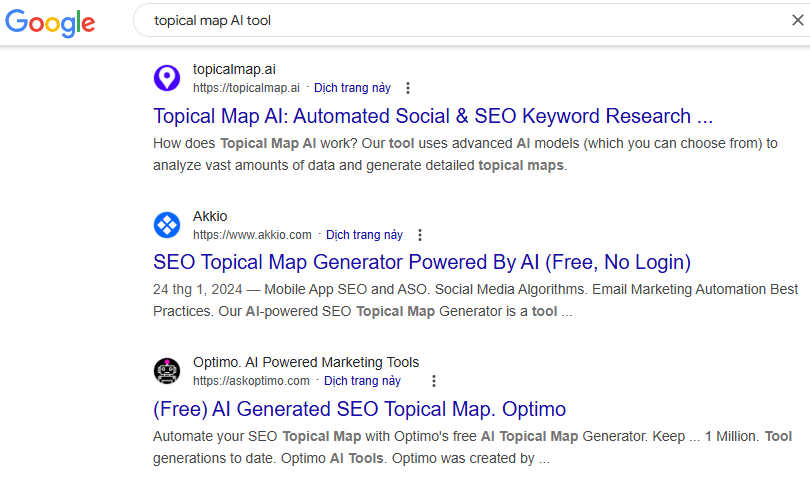 Google searches for topical map AI tools