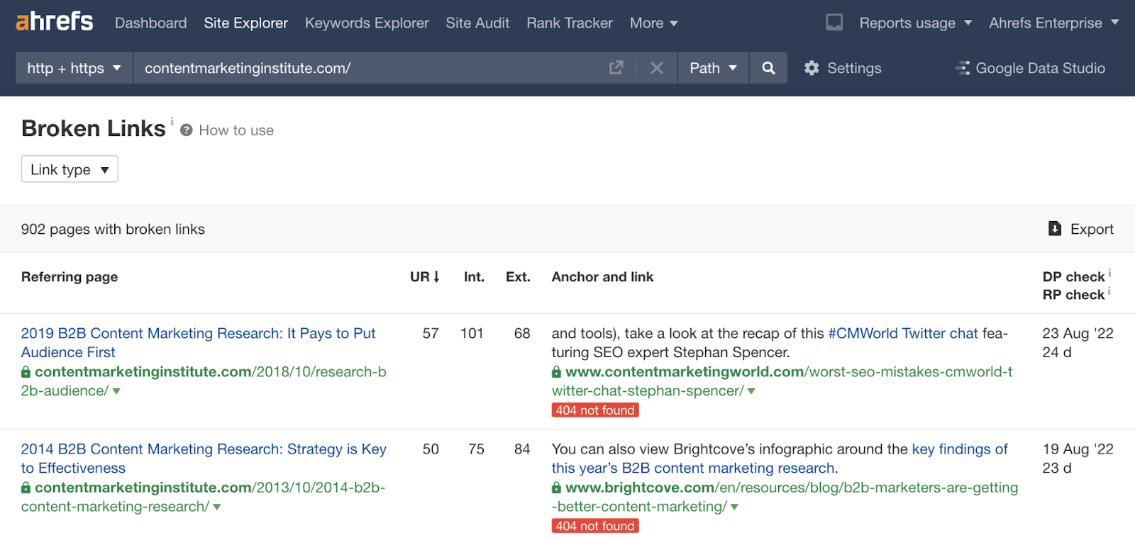 Ahrefs broken link building tool