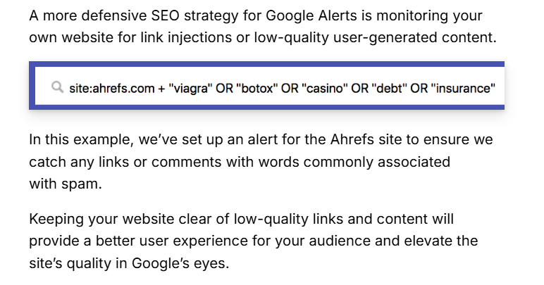 Monitor your website for low quality links