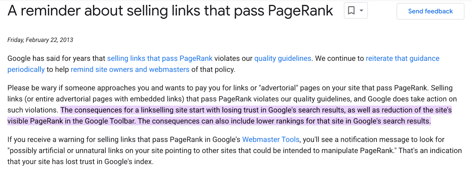 Google penalties for link spam