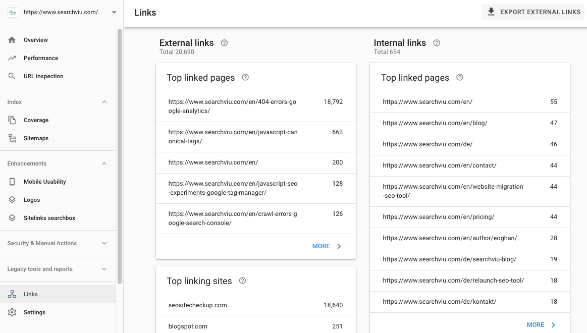Google search control link report.