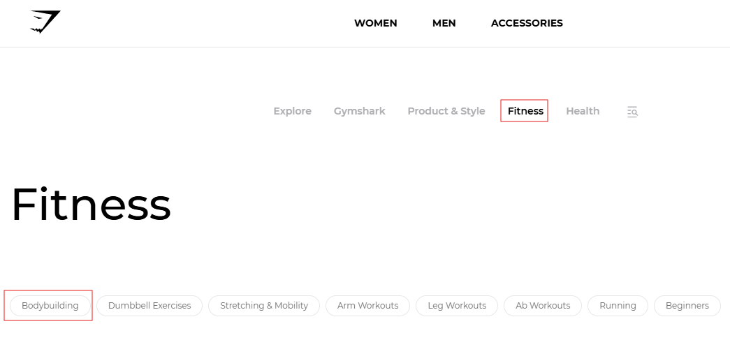 gymshark's fitness-related topics and subtopics