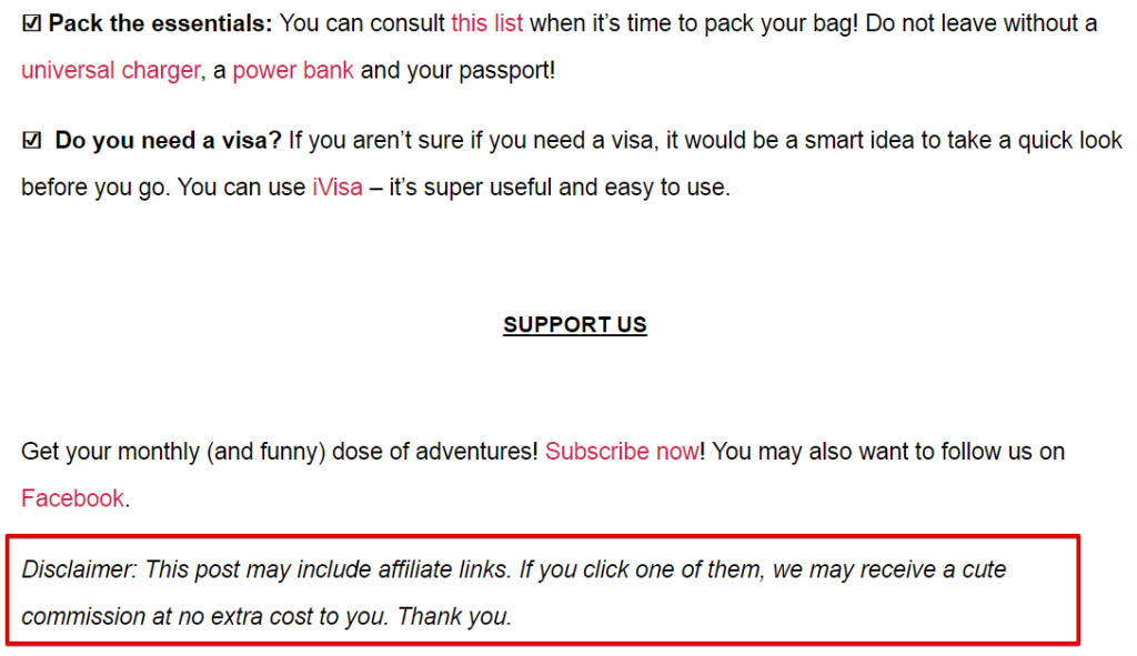 example of affiliate link disclosure