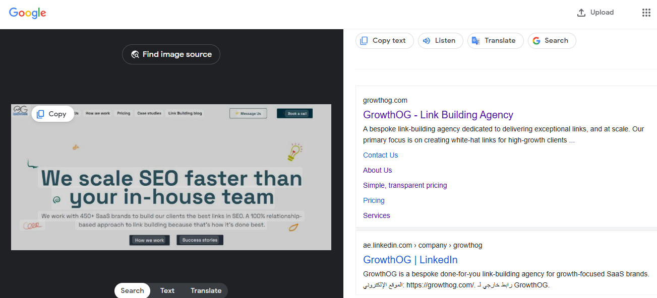 Reverse image search example.