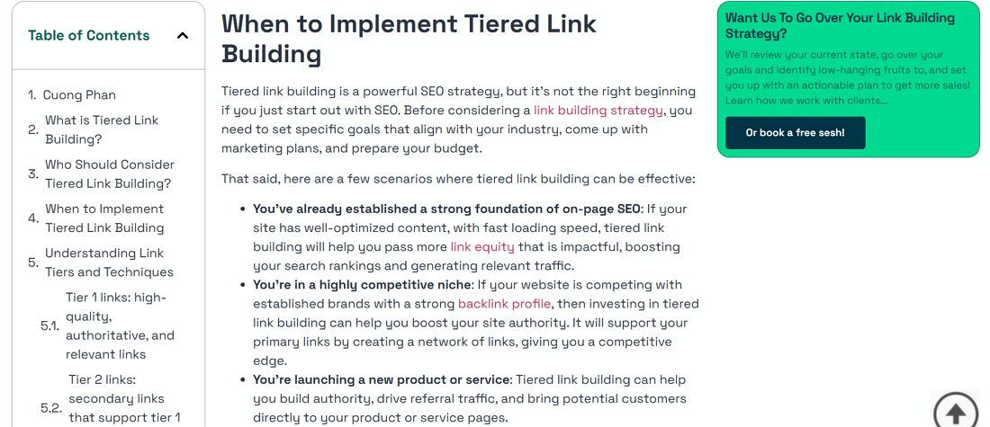 Example of natural and contextual backlinks in a blog post