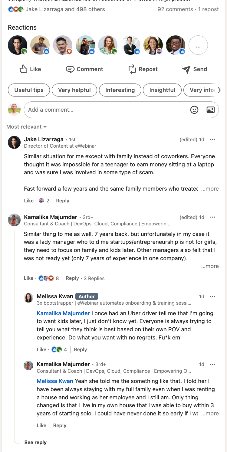 LinkedIn post engagement example