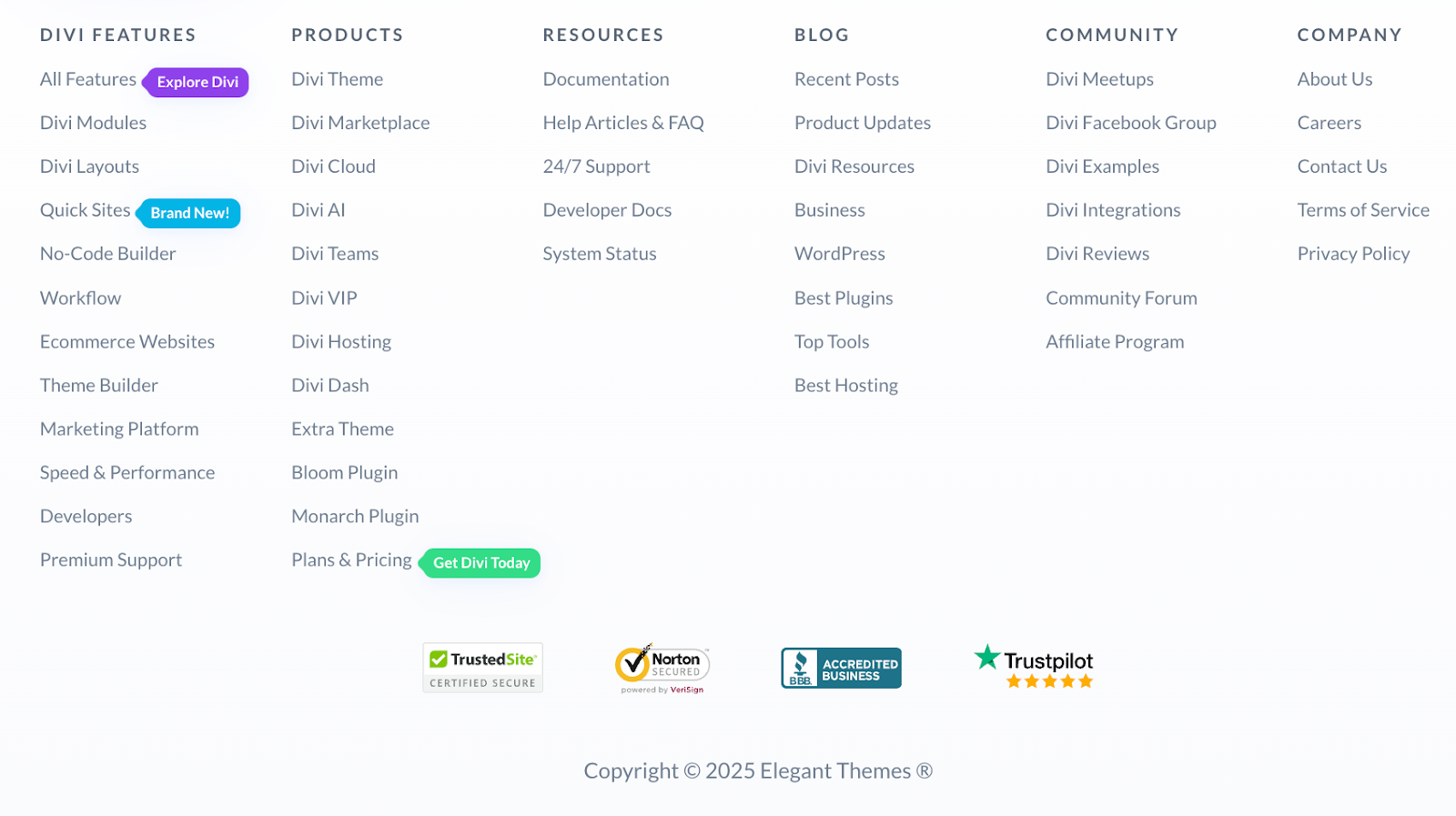Trust badges sitewide links.