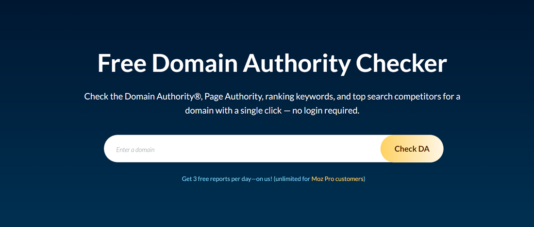 Moz Domain Authority Checker tool