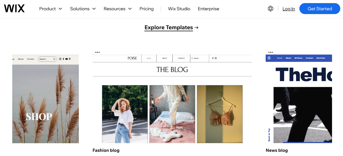 Sample of a blogging site on Wix