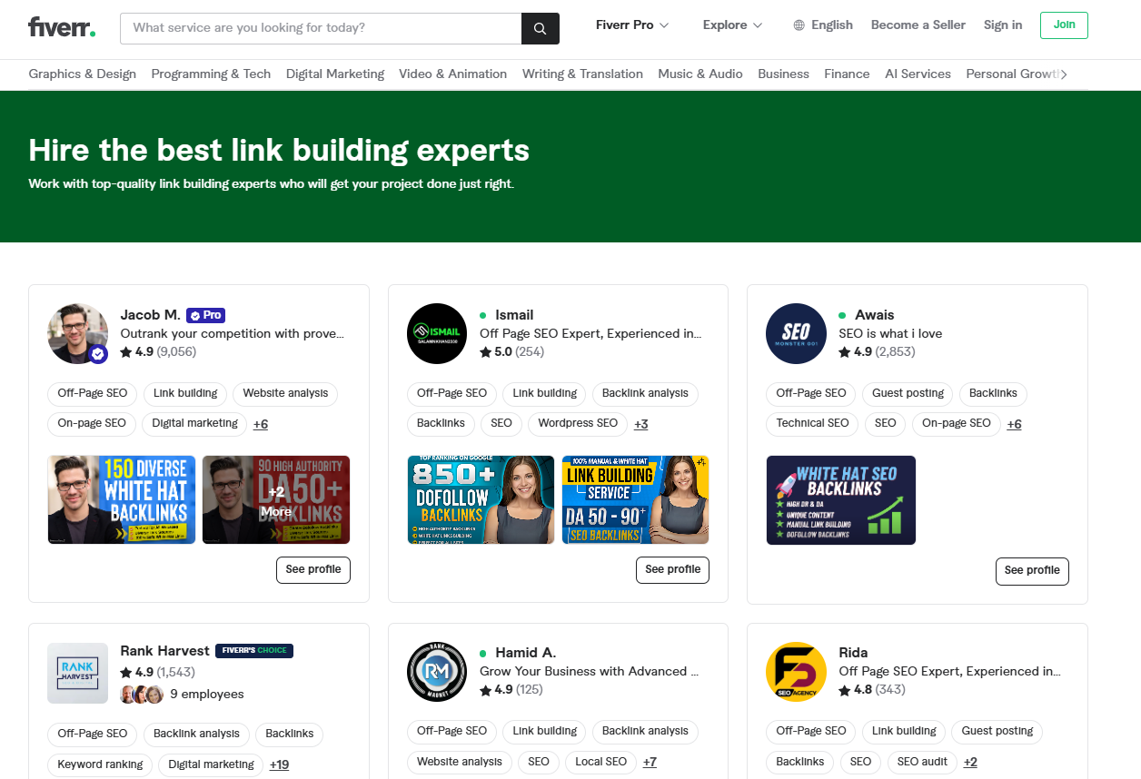 Fiverr is a great place to find link building freelancers