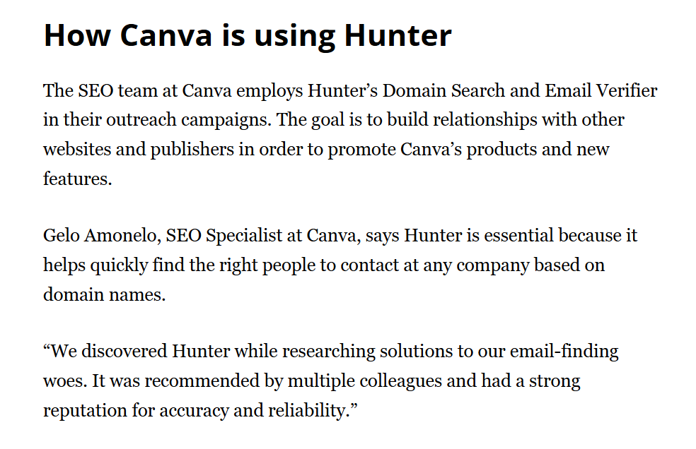 Canva uses Hunter for outreach campaigns.