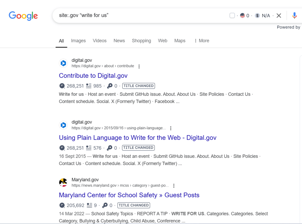 Get guest posting options through Google search