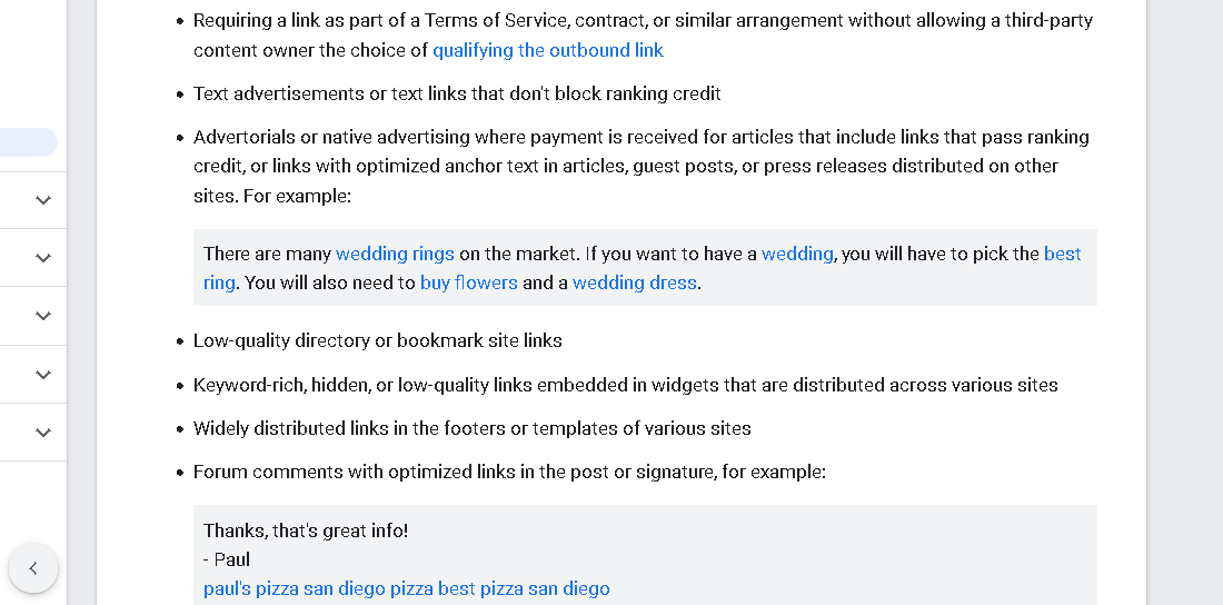 Google's link policy