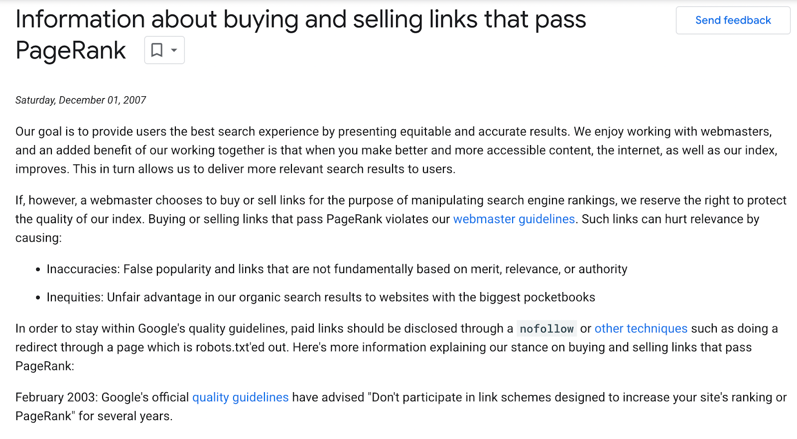 Google guidelines on buying and selling links that pass PageRank